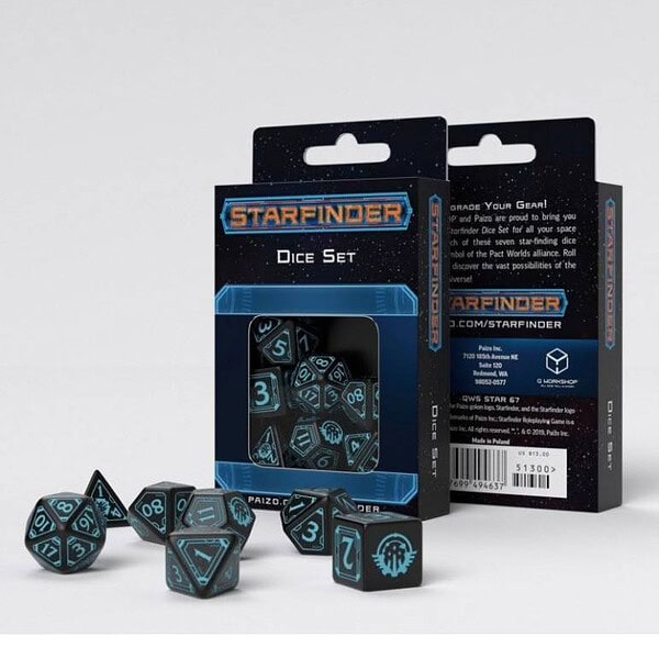 set-de-dados-starfinder-negro-azul-7 Set de Dados Starfinder: negro & azul (7)